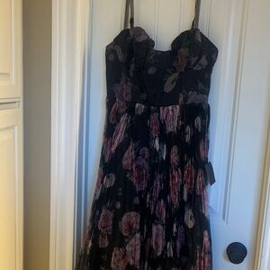 Floral Black and Pink Strapless Dress